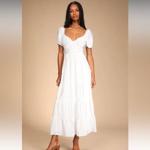 Lulus La Vita Bella White Puff Sleeve Maxi Dress